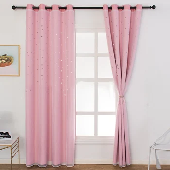 

2Pcs Double Layers Blackout Curtains Drapes with Hollow Star for Kids Room Home Decor Rideaux Double Couches HTQ99