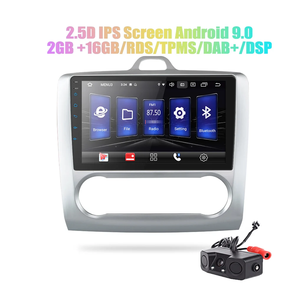 9' Android 9,0 2 din android автомобильное компактное минирадио 2.5D ips экран gps навигация wifi для Ford Focus MP5 Автомобильный плеер Передняя и задняя камера - Цвет: radio with camera