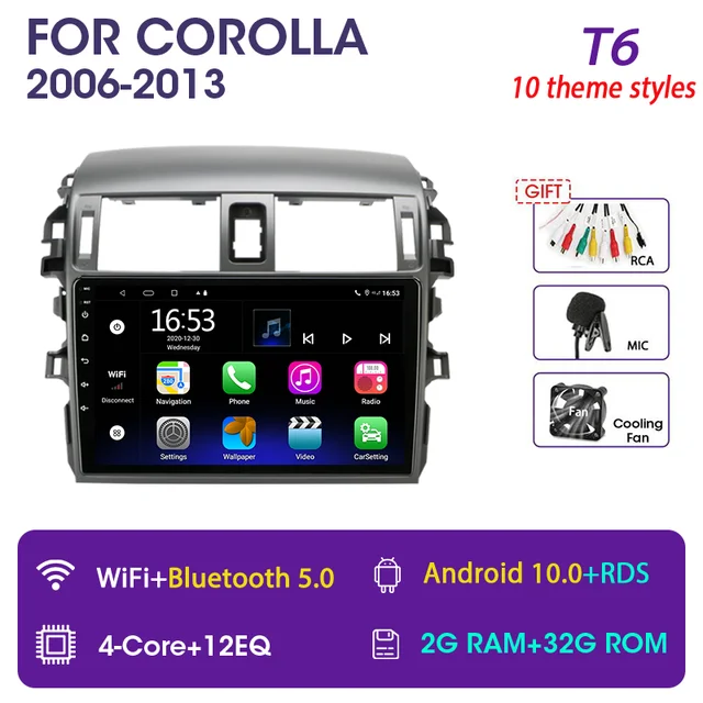Srnubi Android 10 Car Audio Radio DVD for Toyota Corolla E140/150 2006 - 2013  Multimedia Player 2Din GPS Navigation Auto Stereo T6(gift)