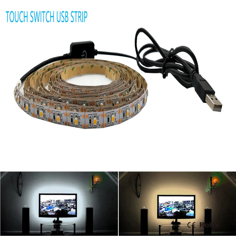 

Touch Switch 5V 50CM 1M 2M 3M 4M 5M USB Cable Power LED strip light lamp SMD 2835 Christmas desk Decor lamp tape TV Led Strip