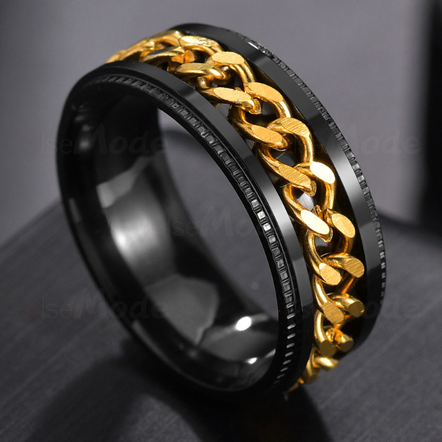Metal Cool Rotatable Men Ring High Quality Spinner Chain  Stainless Steel Punk  Rings Fashion Women Jewelry for Party Gift