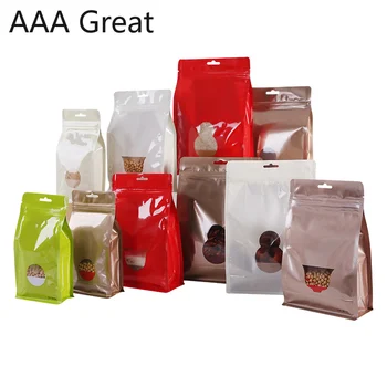 

50Pcs/Lot Eight Side Auminum Foil Tea Bags Packaging Stand Up Bag Plastic Snack Bag Grain Zip Lock Food Storage Pouches Window