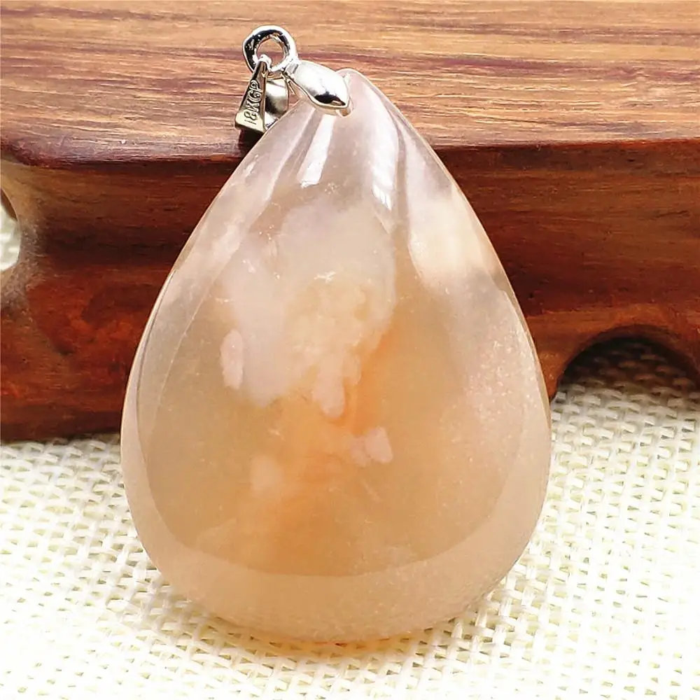 

Genuine Natural Cherry Agate Orange Women Men Pendant 40x31x11mm Agate Rare Water Drop Stone Crystal AAAA