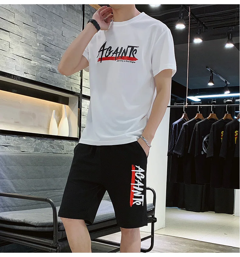 Agasalho masculino roupas de Verao esportivas conjunto duas peças футболка шорты marca pista terno|Спортивные костюмы|