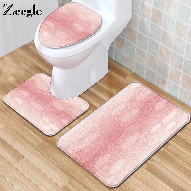 Zeegle 3Pcs/set Bathroom Mat Set Anti Slip Toilet Cover Seat Mat Home Decor Bathroom Products Flannel Soft Toilet Pedestal Rug