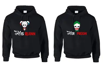 

Couples Hoodie His Quinn Her Poddin Trendy Matching Costumes (Womens L Mens L, Black) Men Women Hoodie Sweatshirt