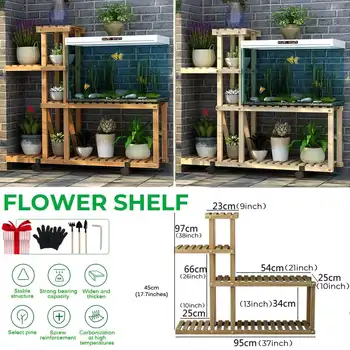 

Multi Tier Flower Plant Holder Stand Rack With Wheel Wood Shelves balcony flower rack Plant stand Garden Bonsai Display Shelf