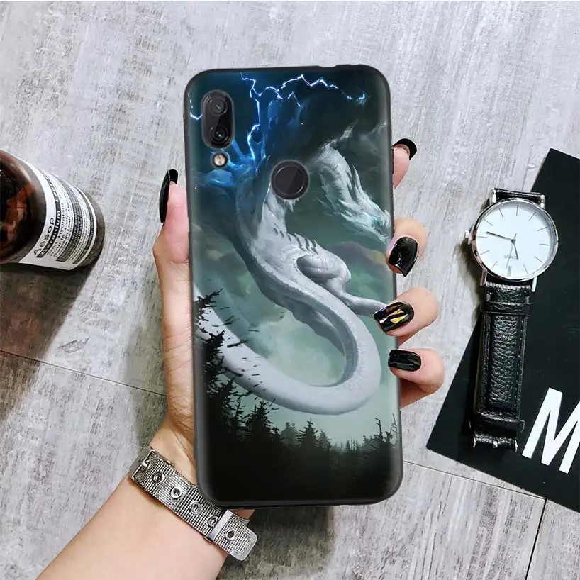 С рисунком дракона черная крышка чехол для телефона для Xiaomi Redmi Note фотоаппаратов моментальной печати 8 7 7S 7A 6 S2 GO K20 Pro 6A mi 6X 5X A1 CC 9 8 Coque