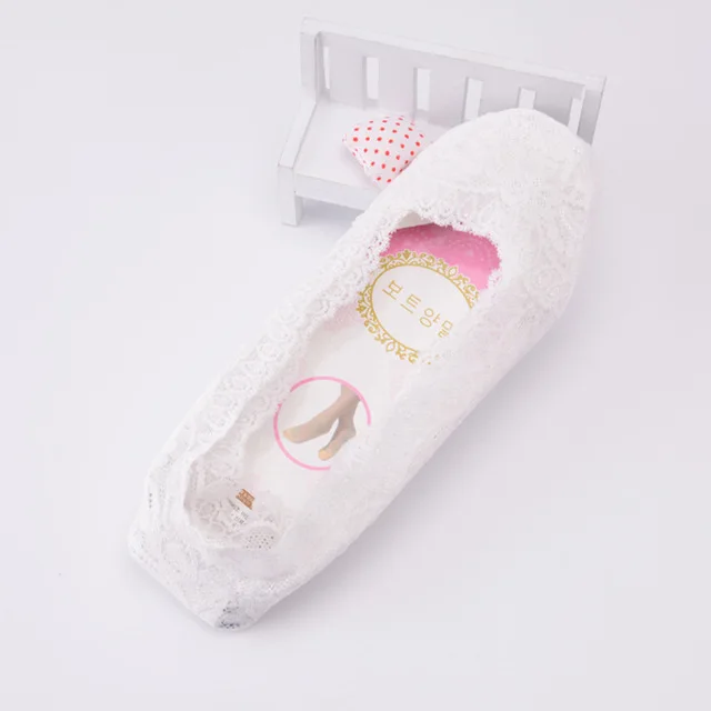 white lace Модные женские носки, силиконовые, нескользящие, милые, одноцветные, ледяной шелк, роза, цветок, хлопок, черный, серый, телесный - Цвет: white lace