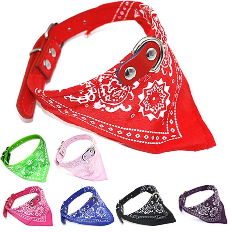 

Pet Dog Collars Harnesses Pu Leather Colorful Print Scarf Slobber Towel Design Personalized Dogs Cats Collares Set Para Perros
