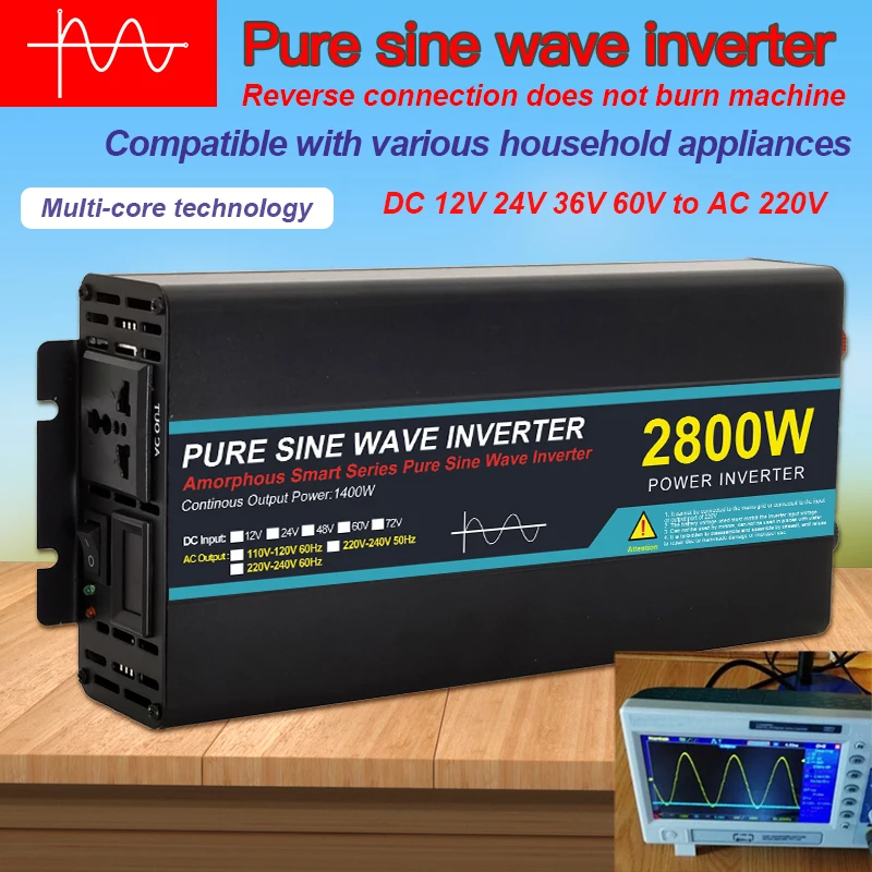 

2800W Pure Sine Wave Inverter DC 12v/24v To AC 220V 1600W Power Converter Voltage Transformer Solar Inverter LED Display