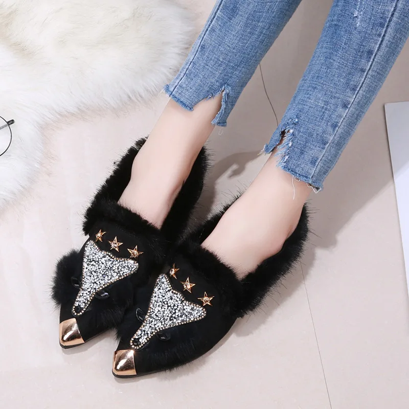 

2019 Winter Beautiful Design Shoes Women Fashion Women's Flat Heel Shoes Beading Decoration 2 Colors Size 35 to 40 M9501-RU09-G