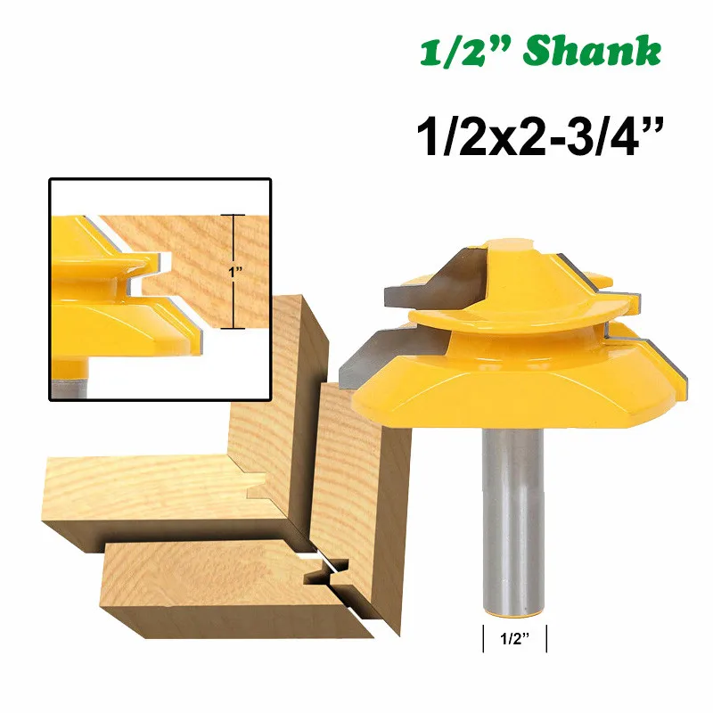 

12MM 1/2" Shank Milling Cutter Woodwork Large 45 Degree Lock Miter Router Bit 1" Stock Tenon Woodworking Tools Wood MC03136