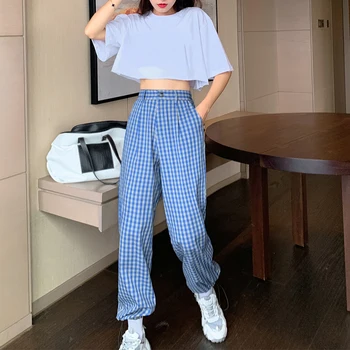 

FORYUNSHES Harajuku Joggers Pant sweatpants women Trousers High Waist Plaid Loose Pants Streetwear Korean Casual Pant Autumn