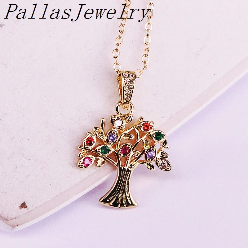 Necklaces 10 шт. модные красочные CZ микро проложили мульти Радужный Цирконий дерево кулон ожерелье s женские ювелирные изделия ожерелье - Окраска металла: Necklaces