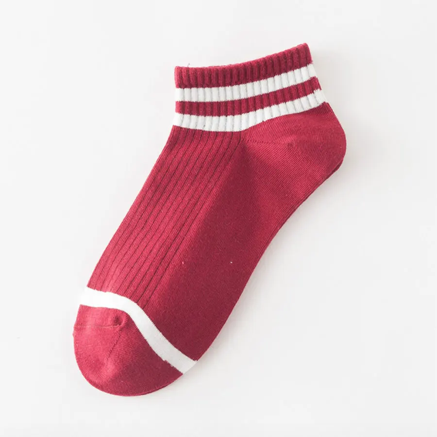 5 пар/компл. Хлопковые короткие носки для Для женщин Повседневное с модными полосатыми и однотонными Цвет Черные, белые, красные зеленый, желтый; женские короткие носки