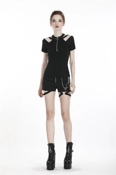 

Darkinlove Women's Punk Front Zipper Off Shoulder Short Sleeved T-shirts TW208