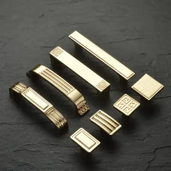 

European bright gold solid copper handle solid wood cabinet door cabinet closet bookcase Shoe cabinet new Chinese drawer handle