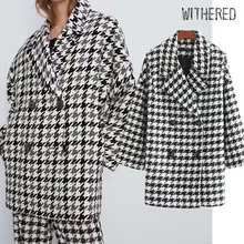 Увядший зимний Тренч Женский английский Хаундстут винтажный двубортный с заниженным плечом оверсайз шерстяное пальто плюс размер