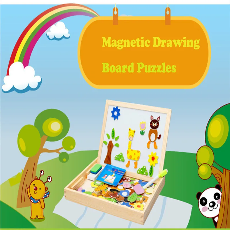 Puzzle toy Educational Wooden Toys Children Toddlers Magnetic Drawing Board Puzzles Games oyuncak#3N06