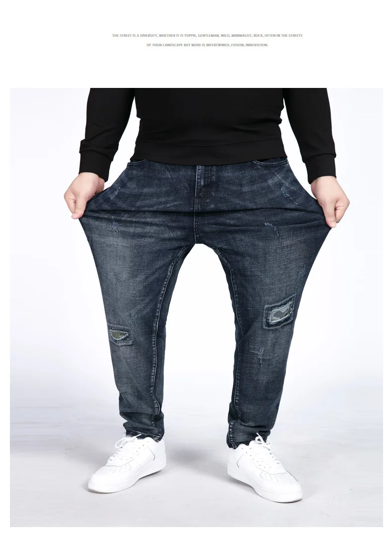 12XL 10XL 8XL 52 50 мужские джинсы с принтом и дырками, повседневные облегающие джинсы для мужчин, хлопок, пуговица, молния, высокое качество