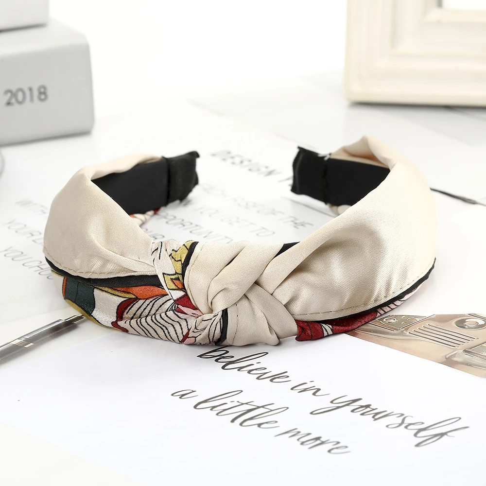 

AWAYTR Fashion Headband Double Color Matching Pattern Hair Accessories Wide Knotted Hair Bands For Women Trendy Headwear