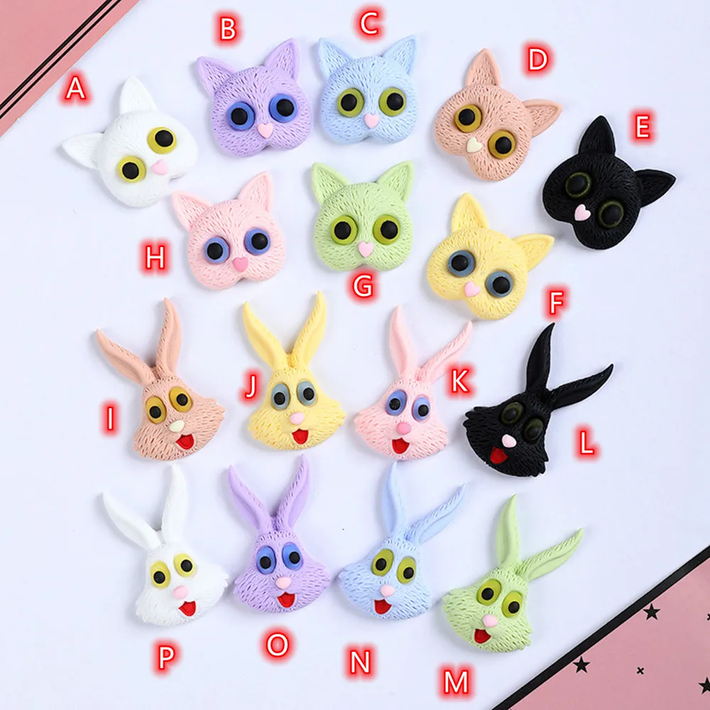 

Rabbits Heads Flatback Cabochons for Scrapbooking 10pcs big Luminous Cartoon Cat Bunny Head Button Embellishments for phone Case