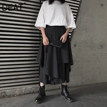 [DEAT] высокая эластичная талия плиссированная черная свободная Асимметричная юбка средней длины женская модная новинка весна осень 13F055