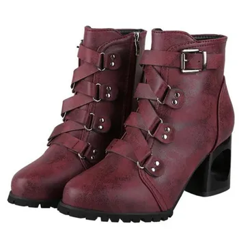 

Designer autumn and winter new women's boots hollow heel high heel belt buckle rivet short boots large size riding boots women