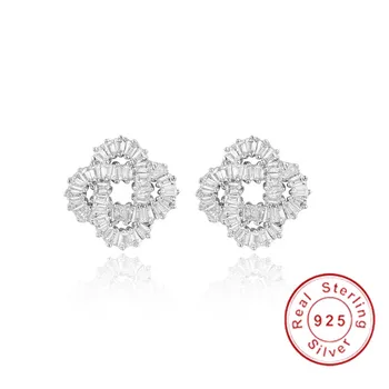 

Luxury 925 silver Ear Studs Earrings pave full square diamond stone Unique Originality Earrings for Women Wedding Jewelry
