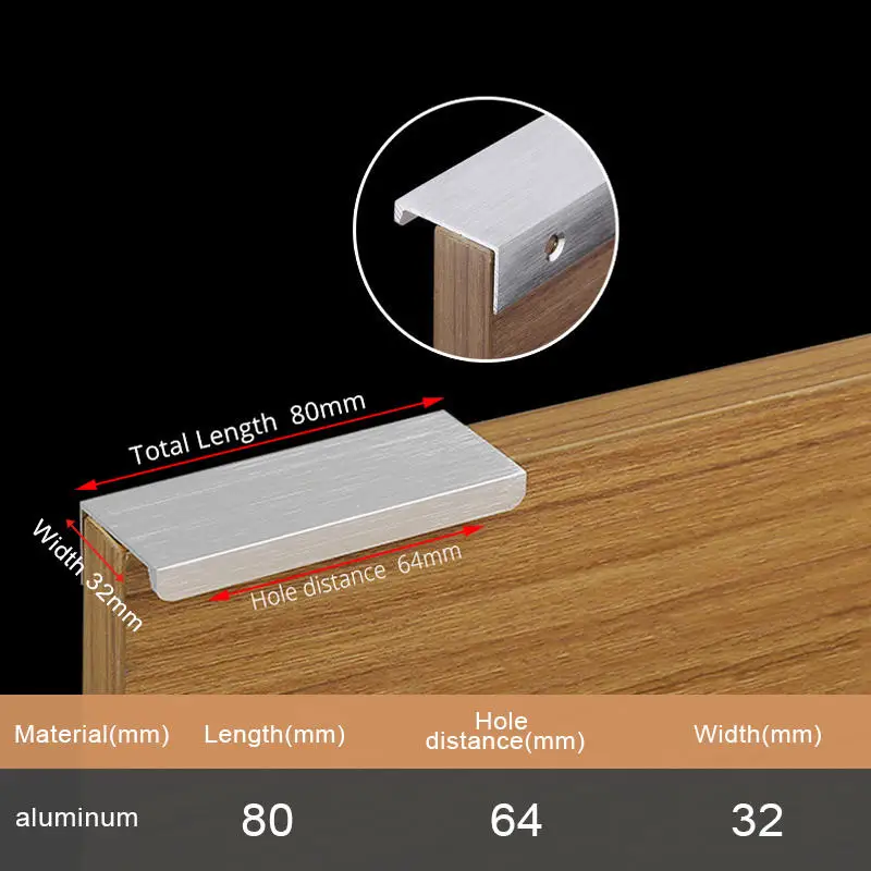 Черный серебристый золотой скрытый Шкаф Тянет алюминиевый сплав кухонный шкаф ручки ящика Мебельная ручка фурнитура для спальни - Цвет: Silver Length 80mm