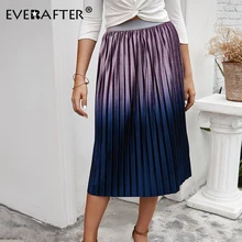 EVERAFTER, элегантная бархатная плиссированная юбка градиентного цвета, женские свободные эластичные Повседневные Вечерние юбки с высокой талией, Юбки миди, новинка