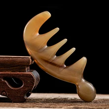 

Wide Tooth Massage Comb Natural Thick Horn Comb Shape Gouache Scraper Scalp Meridian Scraping Gua Sha Anti-Static Smooth Hair
