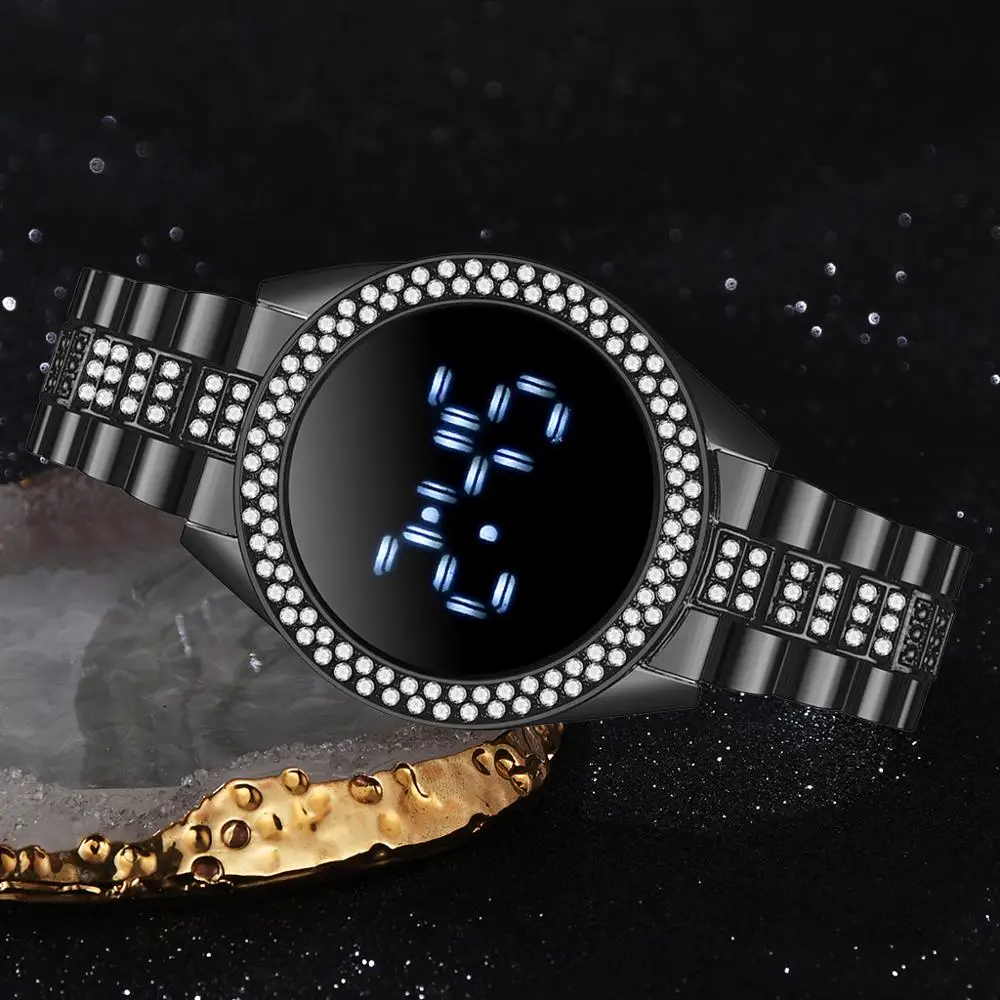 Luxury Digital Magnet Watches For Women Rose Gold Stainless Steel Dress LED Quartz Watch Female Clock Relogio Feminino Drop Ship