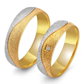

Couple rings set for men & women him & her lovers gold & white silver color zircon wedding engagement titanium band finger gift