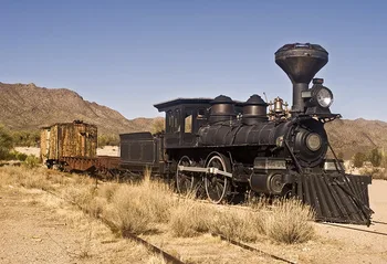 

7x5FT Old Western Train Outside Tucson Arizona Mountains Grass Custom Photo Studio Backdrop Background Vinyl 220cm x 150cm