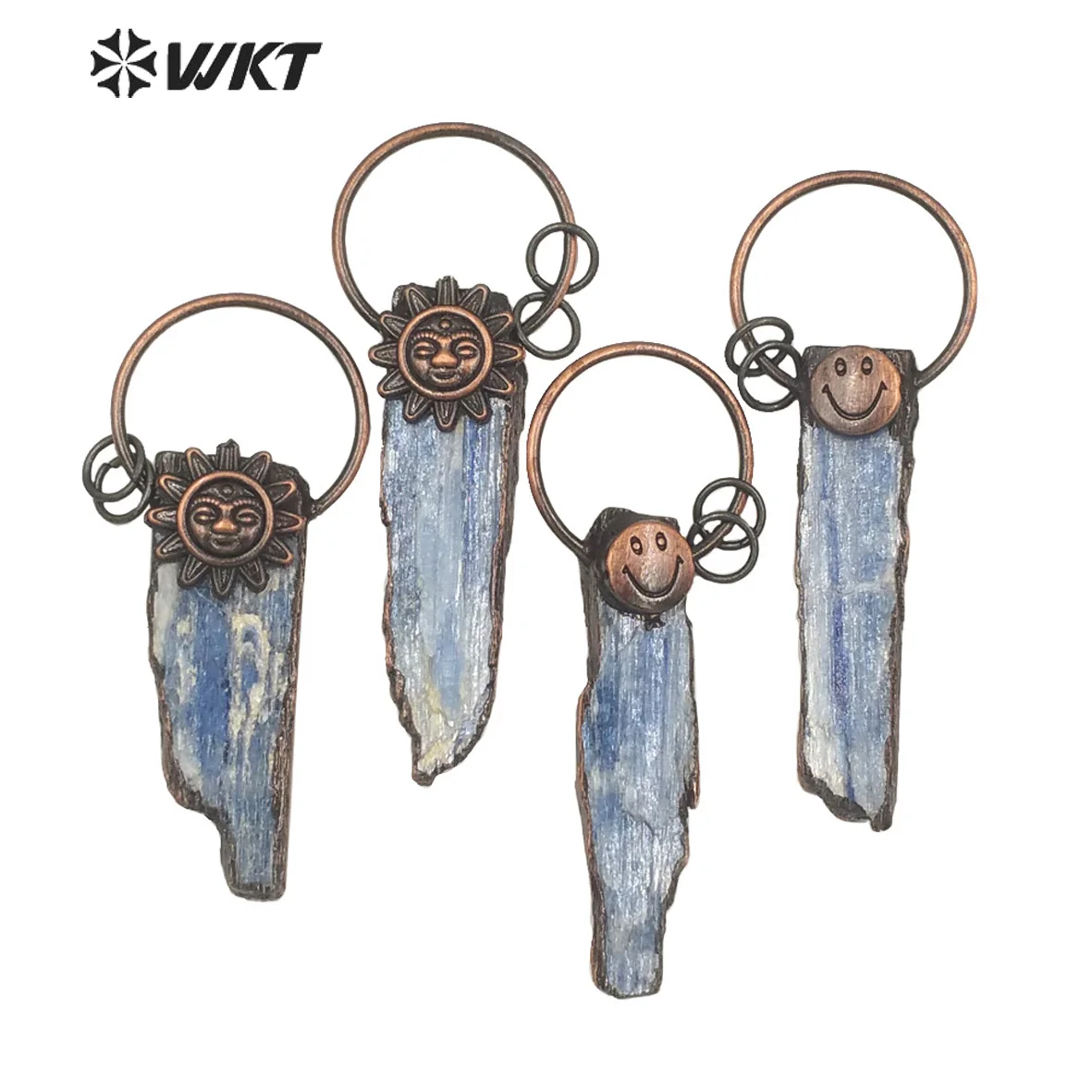 

WT-P1731 Wholesale Vintage style Antique copper blue Kyanite pendant Natural raw stone Retro pendant for necklace