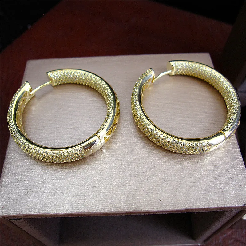 Fashion statement jewellery, AAA CZ pave setting thick hoop drop earrings women's accessories