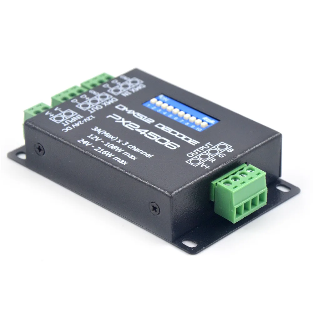 PX24506 DMX 512 декодер драйвер 9A DMX 512 Усилитель 12V 24V светодиодный DMX512 контроллер для RGB светодиодный светодиодные полосы света