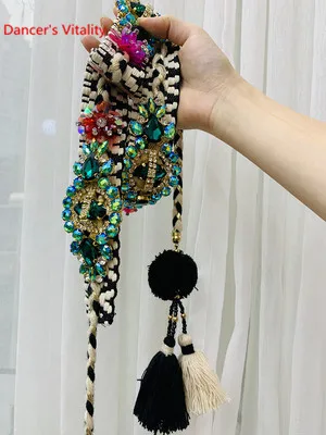 New Arrival Women Belly Dance Fashion Rhinestone Tassel Belt Matching Waist Chain Oriental Indian Dancing Performance Accessorie - Цвет: Only Belt as Photo