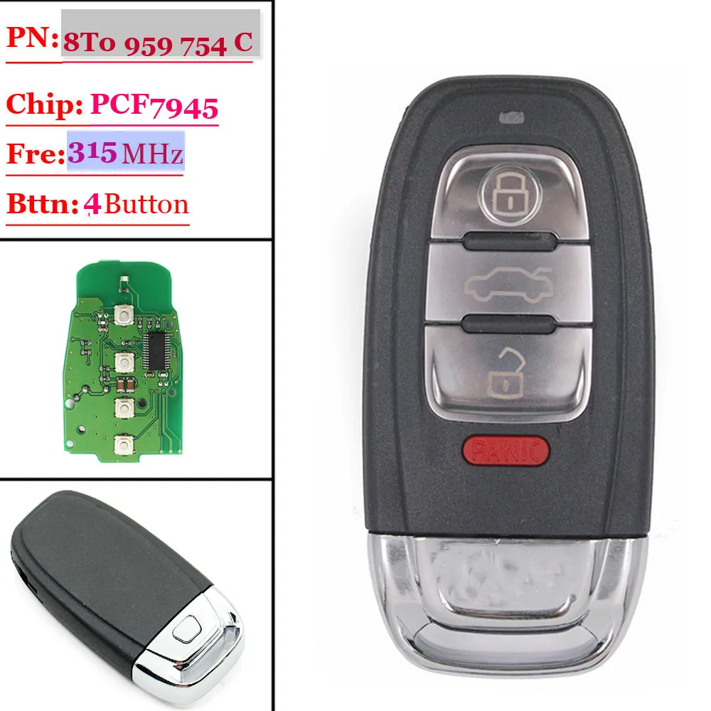 3 + 1 Iyzfbsb802 para Audi Frete Grátis Peça Inteligente Remoto Chave Fob Botão 315 Mhz Fcc a3 a4 a5 a6 a8 Quattro q5 1 2 High Quality Segurança e Proteção