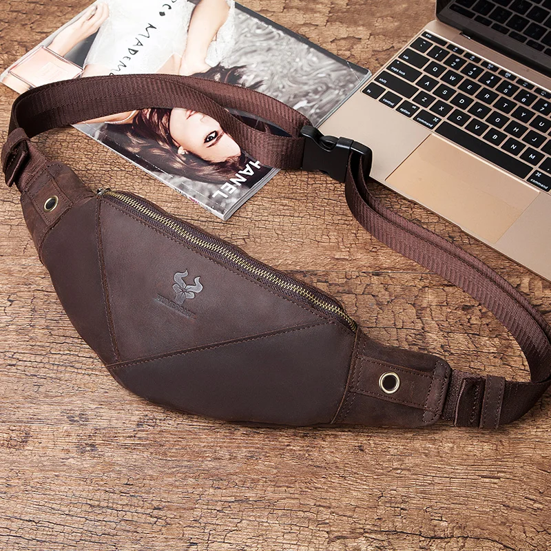 Поясная Сумка из натуральной кожи для мужчин и подростков кофейный кошелек на