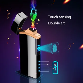 

Touch Sensing Lighter USB Metal Rechargeable Windproof Flameless Electric Lighters Dual Arc Electronic Plasma Cigar Lighter