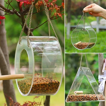 

Newest Acrylic Birds Feeder Transparent Plastic Hanging Birds Food Container Durable Reusable Pet Supplies