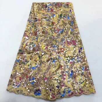

New African Velvet Lace Fabric With Sequins Nigerian French Velvet Lace Fabric High Quality Sequined Velvet For Wedding Dress