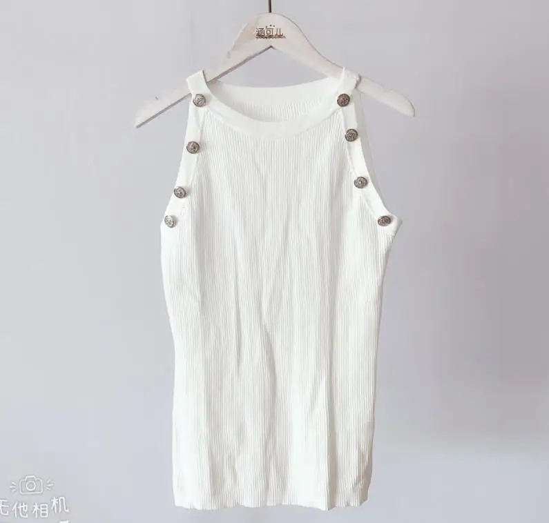 Слоновая кость Женский однотонный пуловер с круглым вырезом без рукавов свитер - Цвет: Слоновая кость