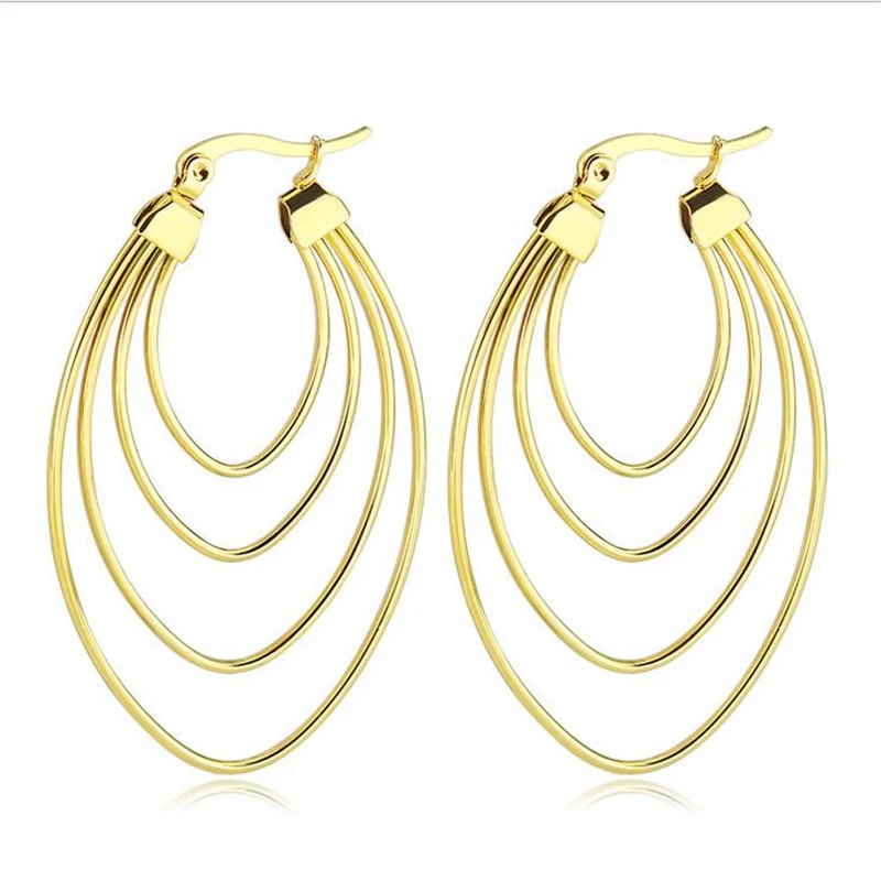 

new trendy gold silver color big circle hoop earring for women stainless steel hyperbole multilayer earrings fashion jewelry