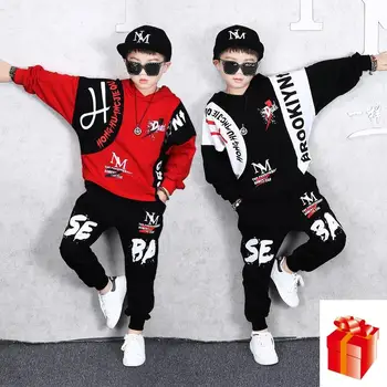 

4-12 Years Boy 2PCS Hooded Cotton Halloween Suit Spring and Autumn Kids Hip Hop Sports Suit Red and Black Thanksgiving Outfits