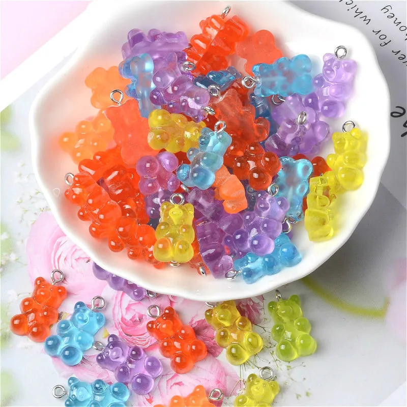 

30Pcs Mixed Transparent Bear Flatback Resin Cabochon Kawaii Craft With Hook DIY Jewelry Making Accessories Scrapbooking Decor