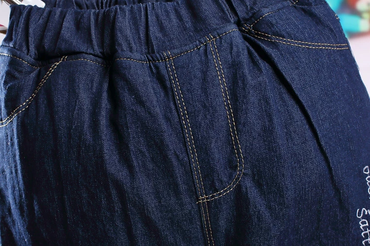 Женские зимние джинсы Детское пальто из толстого плюша джинсовая ткань, джинсы для детей с эластичной резинкой на талии; детские брюки; теплые бархатные штаны для девочек